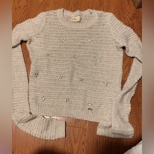 Hollister Cream Sparkling Knitted Sweater with Flower Sequin